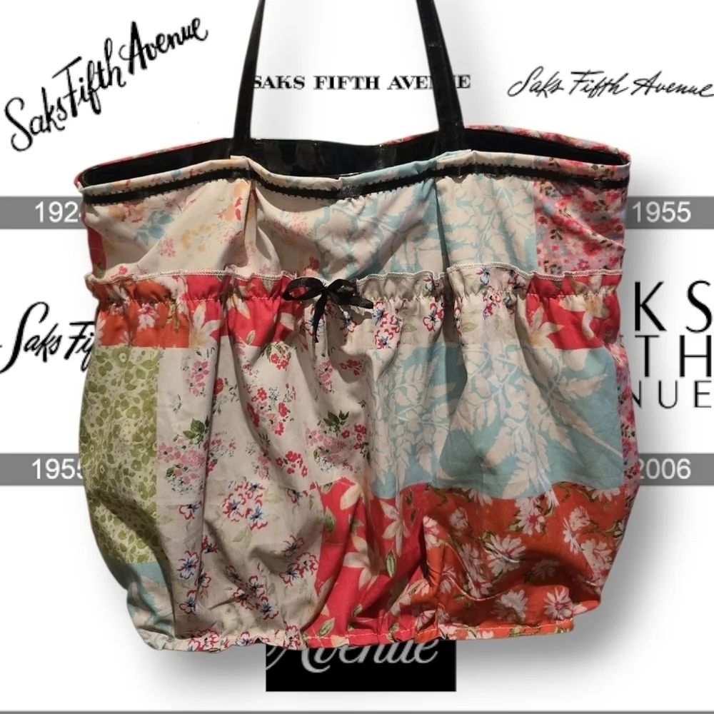 Saks Fifth Avenue Multicolor Patchwork Tote Bag Purse Upcycle Original - Picture 2 of 11